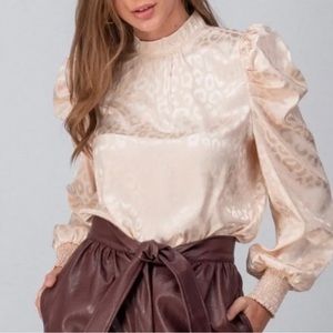 Puff Sleeve Leopard Blouse | Small | Champagne/Cream